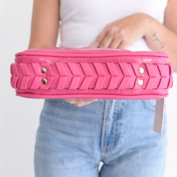 Jules Kae Delilah Fuchsia Pink Shoulder Bag Vegan Leather Matte Braided Purse - Picture 6 of 14